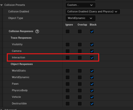 Setting up collision second method